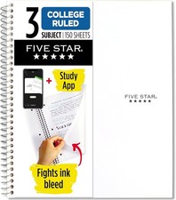 Five Star Spiral Notebook Study App, 3 Subject, 1 Count Pack of 1 , White