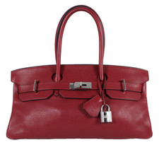 Borsa HERMES Rubis rosso rubino Taurillon Clemence JPG TRACOLLA BIRKIN 42 PHW