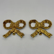 2 BOMBAY CO Decorative VICTORIAN Bow XL BRASS Gold PICTURE HANGERS WALL HOOKS