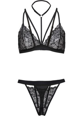 2tlg Set Triangel-BH+String ouvert Gr. 32/34 Schwarz Unterwasche Dessous Neu