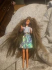 Vintage Mattel 1991 Totally Hair Barbie Brunette Original Blue Dress #1117
