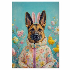 Whimsical Easter: Belgian Malinois on Flat Rolled, Framed or Wrapped Canvas