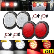 Red 4 White Led 12 Round Tail Rear Stop Brake Lights 12v Truck Trailer Lamps E