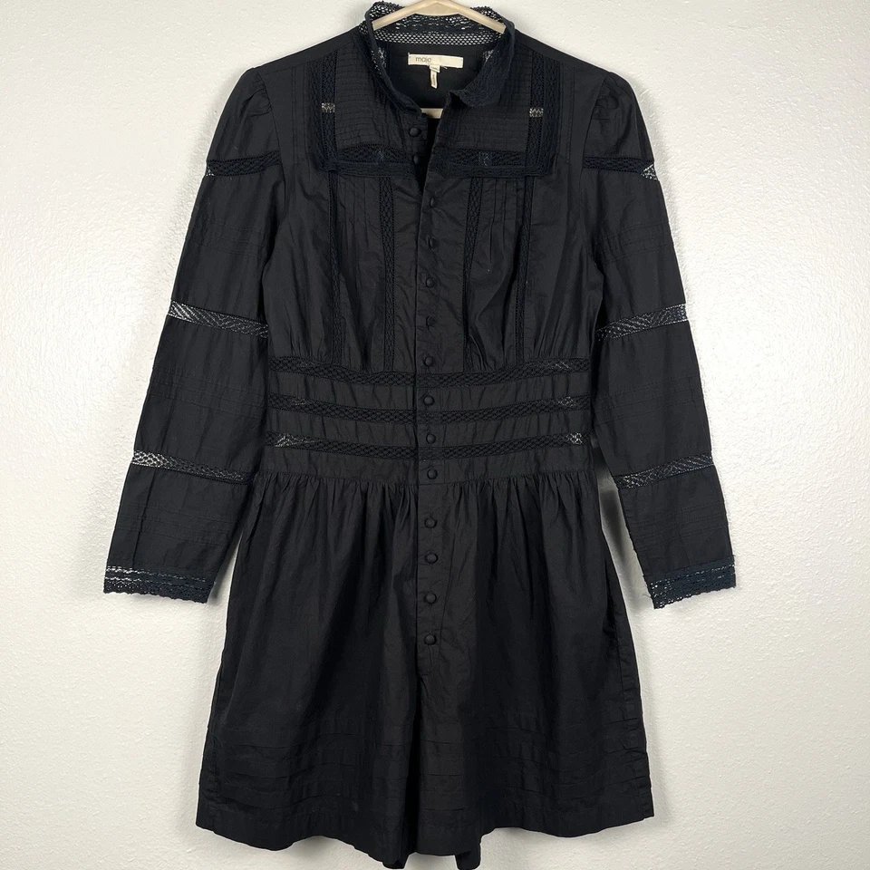 Mameluco Maje Inola Cuello Alto Negro Algodón Encaje Talla 38/Mediano Foto 2 de 4