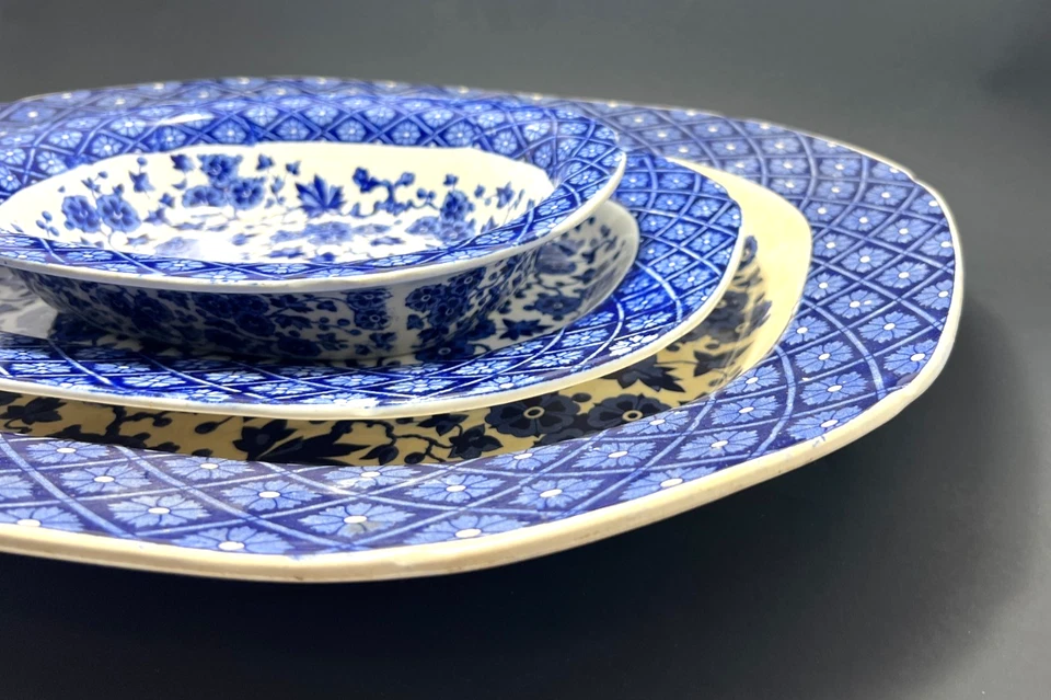 Антикварный набор синих тарелок 1880 Ridgway Hawthornden — День благодарения! - Изображение 2 из 4