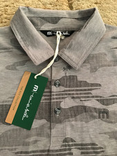 Travis Mathew Beachside Active Golf Polo Mens Size Small Gray Camo Print NWT