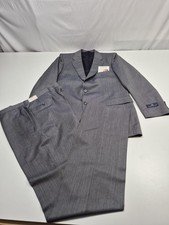 VTG Lanvin Paris Suit Mens 44 Long Gray Poly Wool Stripe 2 Piece 39x36 USA NWT