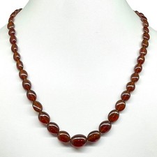 Natural Hessonite Garnet Necklace Oval Untreated Cabochon Beads 925 Clasp 18 In