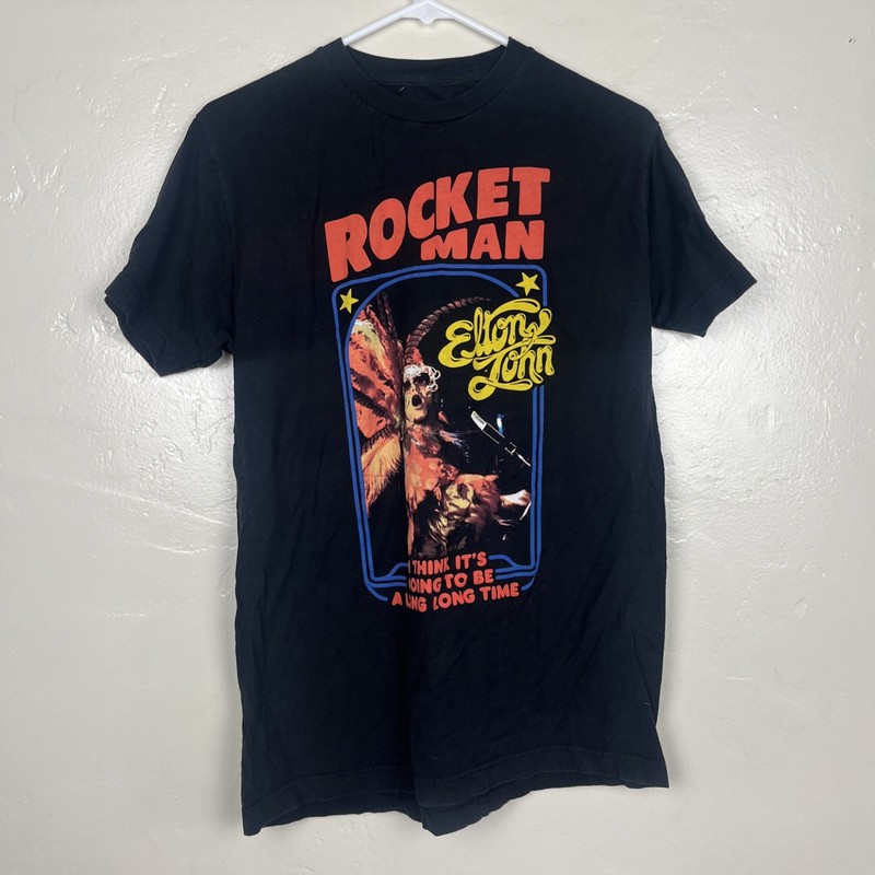 Elton John T-shirt "Rocket Man" Graphic- Color Black -Size Medium
