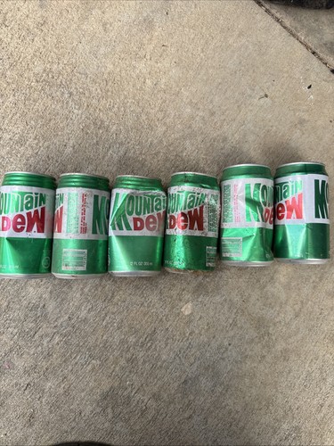6 Mountain Dew Cans 1980s Empty Soda Pop Can MTN Dew Vintage Pull Tab Can Lot