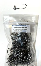 100pcs  1/16 oz Round head jigs with barb collar and #1 bronze sickle hook