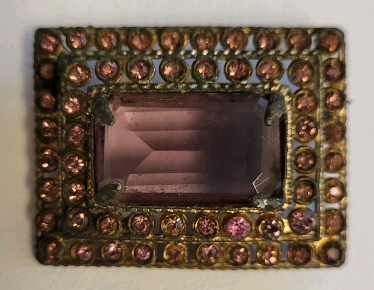 Vintage Rectangular Tiered Amethyst Rhinestone Br… - image 10