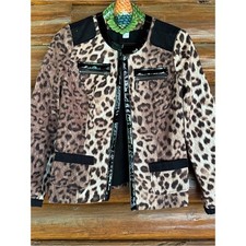 Chico's Leopard Print Cotton Jacket with Black Patent Trim
