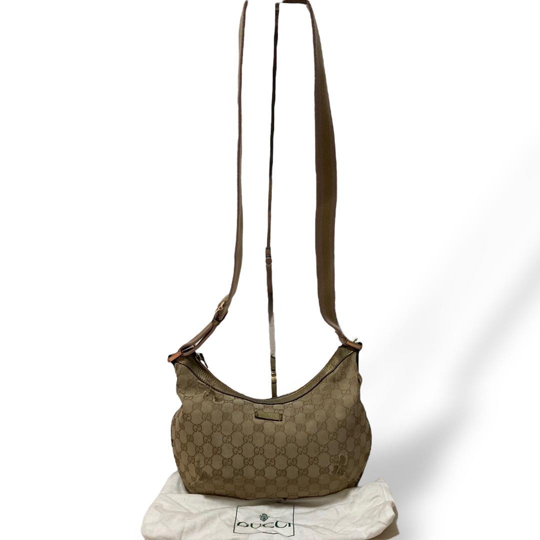 バッグ Vintage Gucci one shoulder bag khaki Gucci Vintage Canvas Gg Pattern Half Moon Shoulder Bag Brown