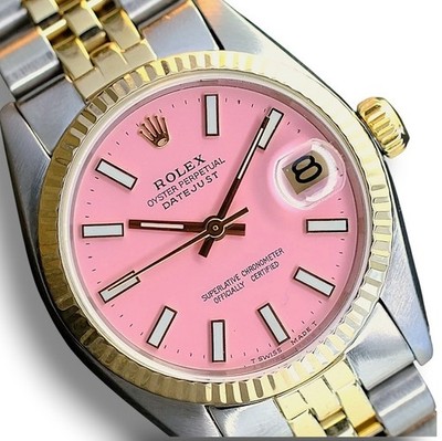 Rolex Datejust Mid-Size Watch 31mm 18KY & SS Pink Index Dial Fluted Jubilee Band