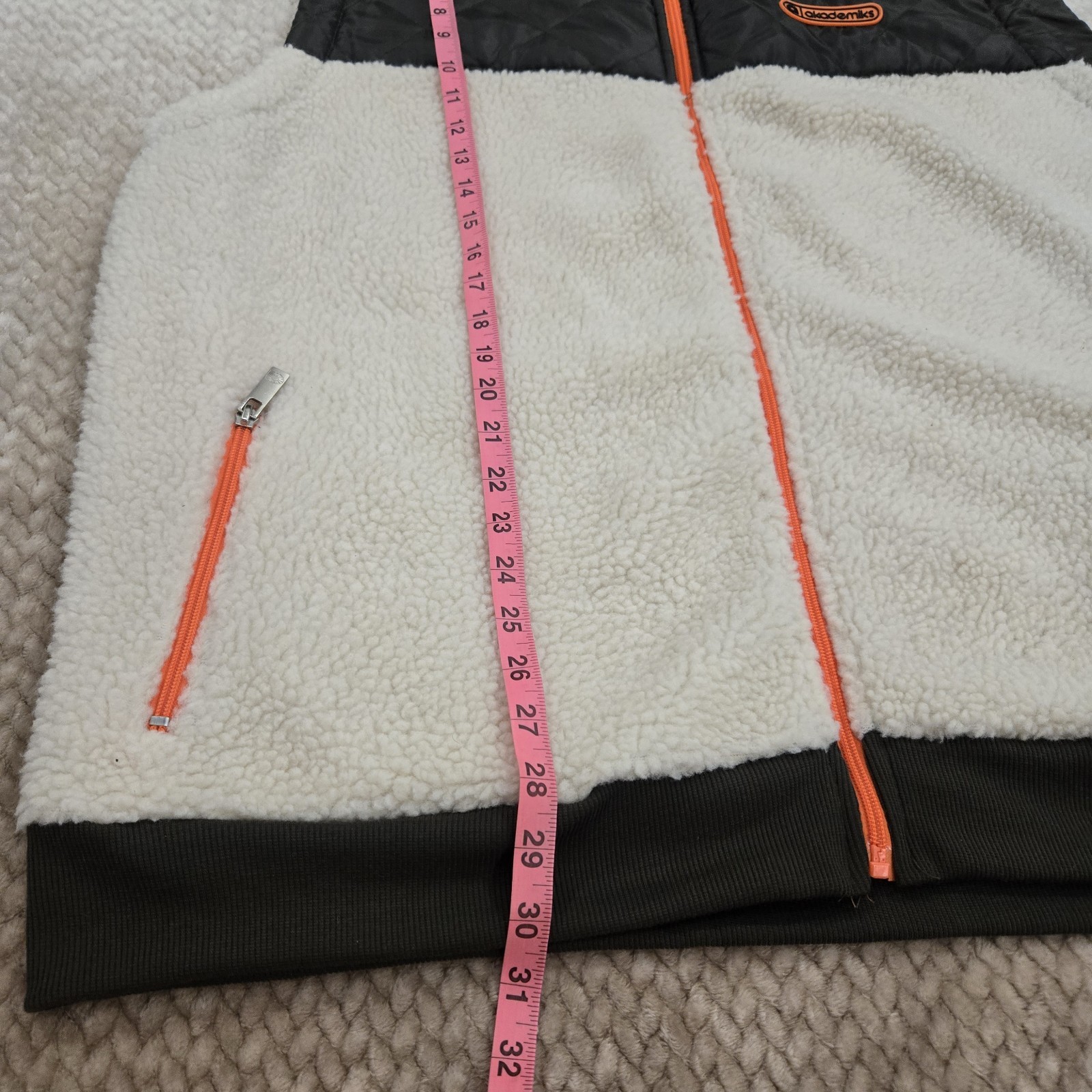 Akademiks Mens 3XL Sherpa Fleece Vest Ivory Orange Y2K Streetwear Full Zip image 10