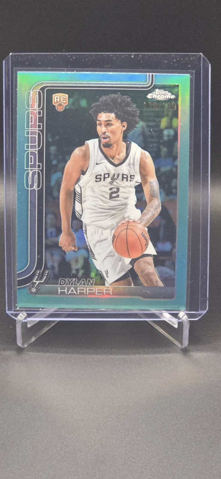 2025-26 Topps Chrome Dylan Harper Aqua Refractor /199 Rookie Card RC #252 Spurs