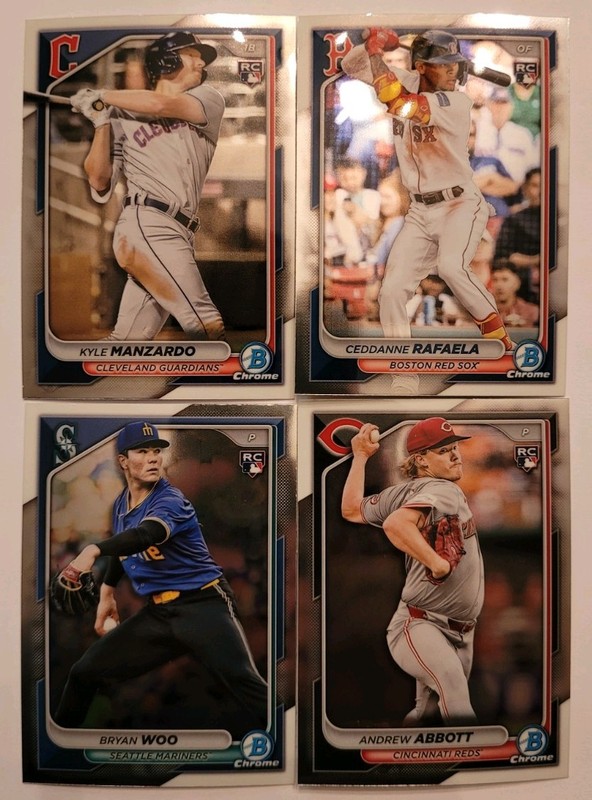 2024 Bowman Chrome 4 Card RC Lot Manzardo, Rafaela, Abbott & Woo