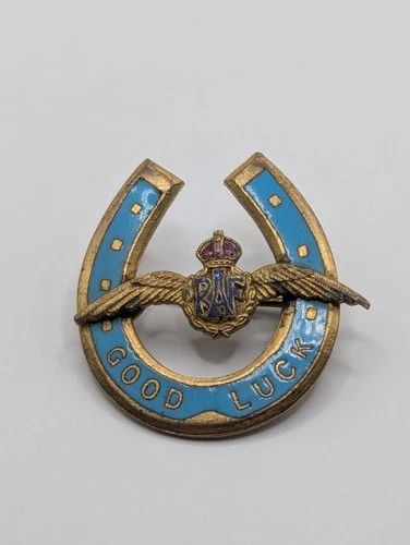 WW2 ROYAL AIR FORCE ENAMEL BADGE SWEETHEART BROOCH LUCKY HORSESHOE RARE VINTAGE