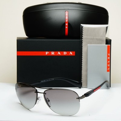 Prada Sonnenbrille Randlos Pilot Schwarz Grau PS56MS SPS 56M 5AV-3M1 62mm