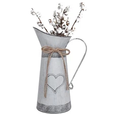 Vintage French Pitcher Vase Galvanized Metal Rustic Vases for Dried Flowers,F...