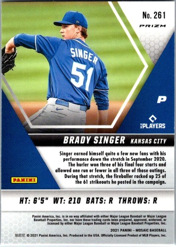 2021 Panini Mosaic - Rookie Brady Singer #261 Green Mosaic Prizm (RC) Reds - Picture 2 of 2