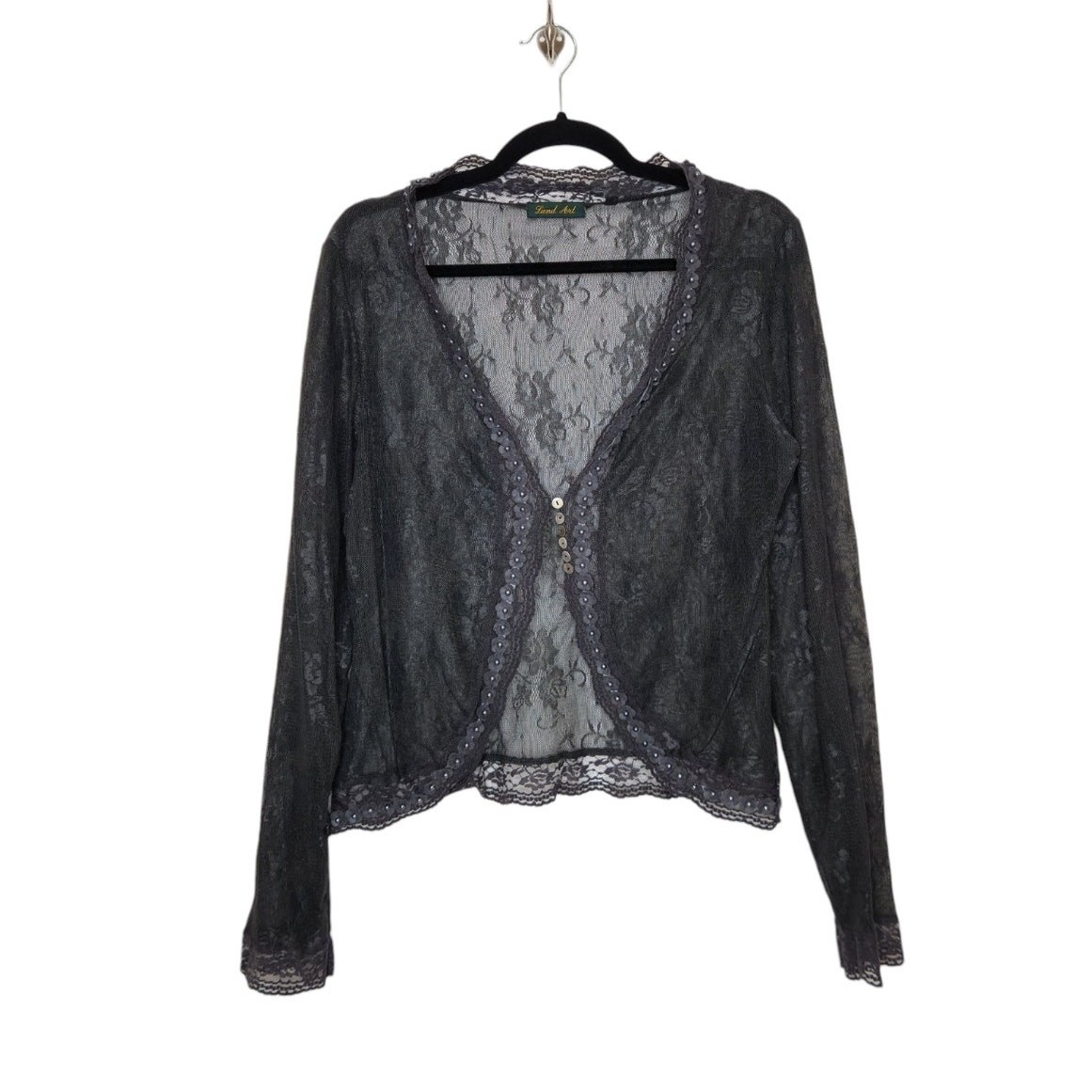 Vintage y2k Lace Cardigan Button Flowers Beaded Euro Emo Goth Whimsy Fairy