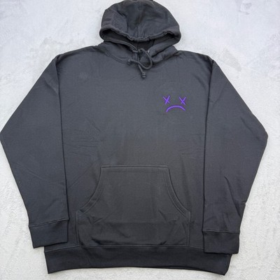 The Thread Shop Mens Hoodie XL Black Sad Face Graphic Sweatshirt Oversized