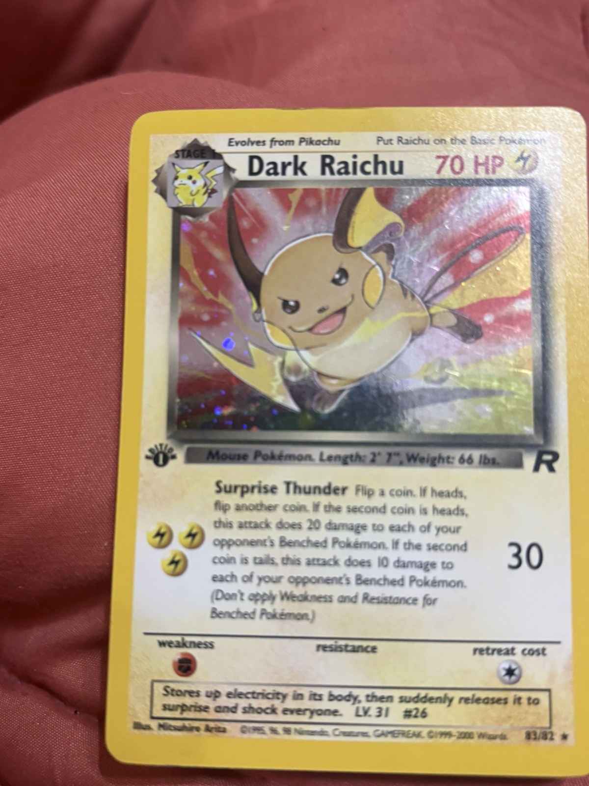 NM Pokemon TCG 2000 Team Rocket: Dark Raichu 83/82 1st Edition Rare Holo