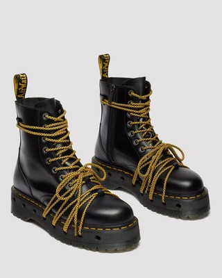 Dr. Martens Jadon XL Leder Plateau Stiefel in Schwarz und Gelb