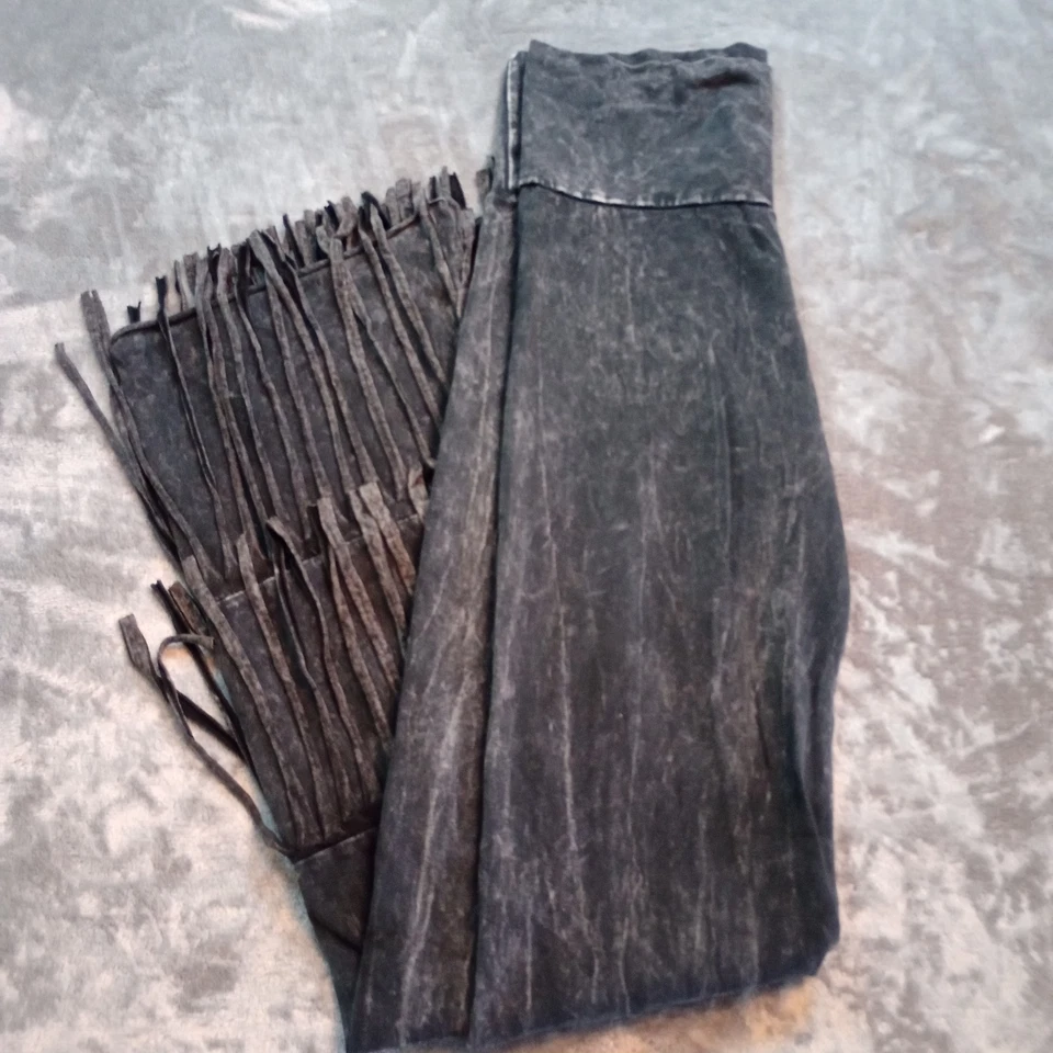T Party Women High Waisted Fringe Flare Leg Mineral Wash Yoga Pants Size L Black - Image 2 of 4