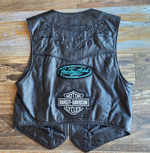 Harley Davidson Leather Logo Embroidered Motorcycle Vast Pocket Black Women's L - Picture 4 of 14