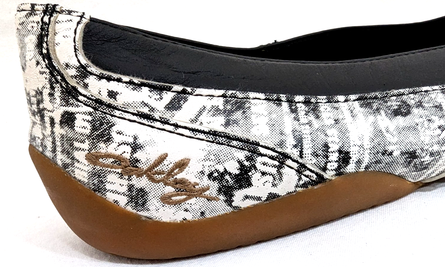 SAOLA Ballerine vintage Oakley da donna con mandrino US 11 nere e bianche scarpe con stampa suola in gomma *