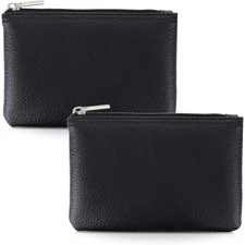 Leather Zipper Coin Purse 2 Pack Portable Change Wallet Small Pouch with Zipper