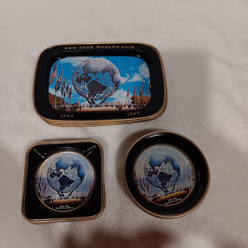 12 Pice Lot Vintage 1968 Worlds Fair Souvenir Metal Ashtray Coasters And...