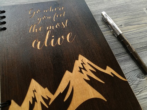 Personalized Wood Journal A5, A6 Motivational Quote Notebook Travel Gift for Him - Picture 3 of 9