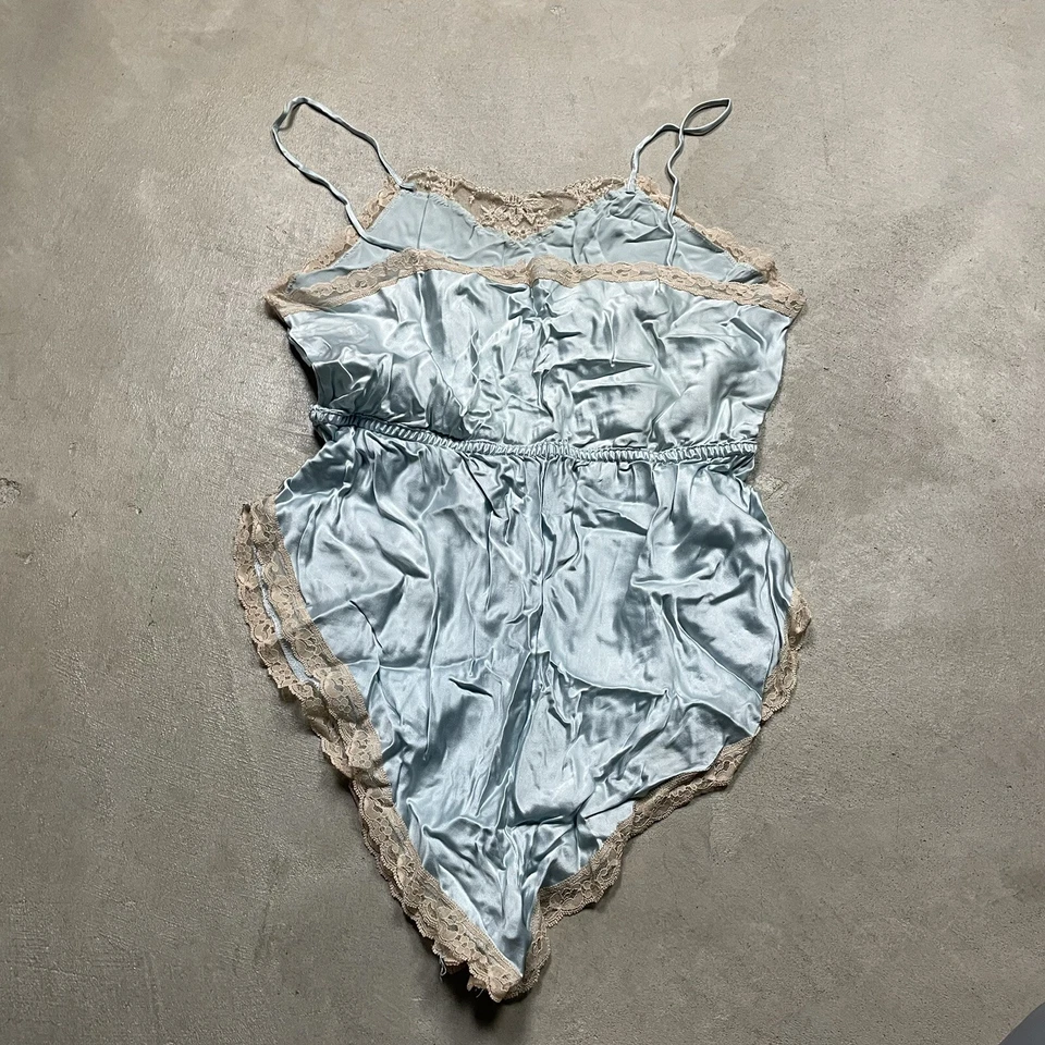 Body lencería de seda vintage ribete de encaje años 70 Cacharel Babydoll satinado brillante Foto 4 de 4