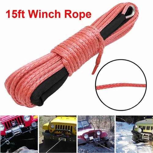 1/4"x50' 10000LBS Synthetic Winch Rope Line Recovery Cable 4WD ATV w/ Sheath Red - Picture 8 of 9