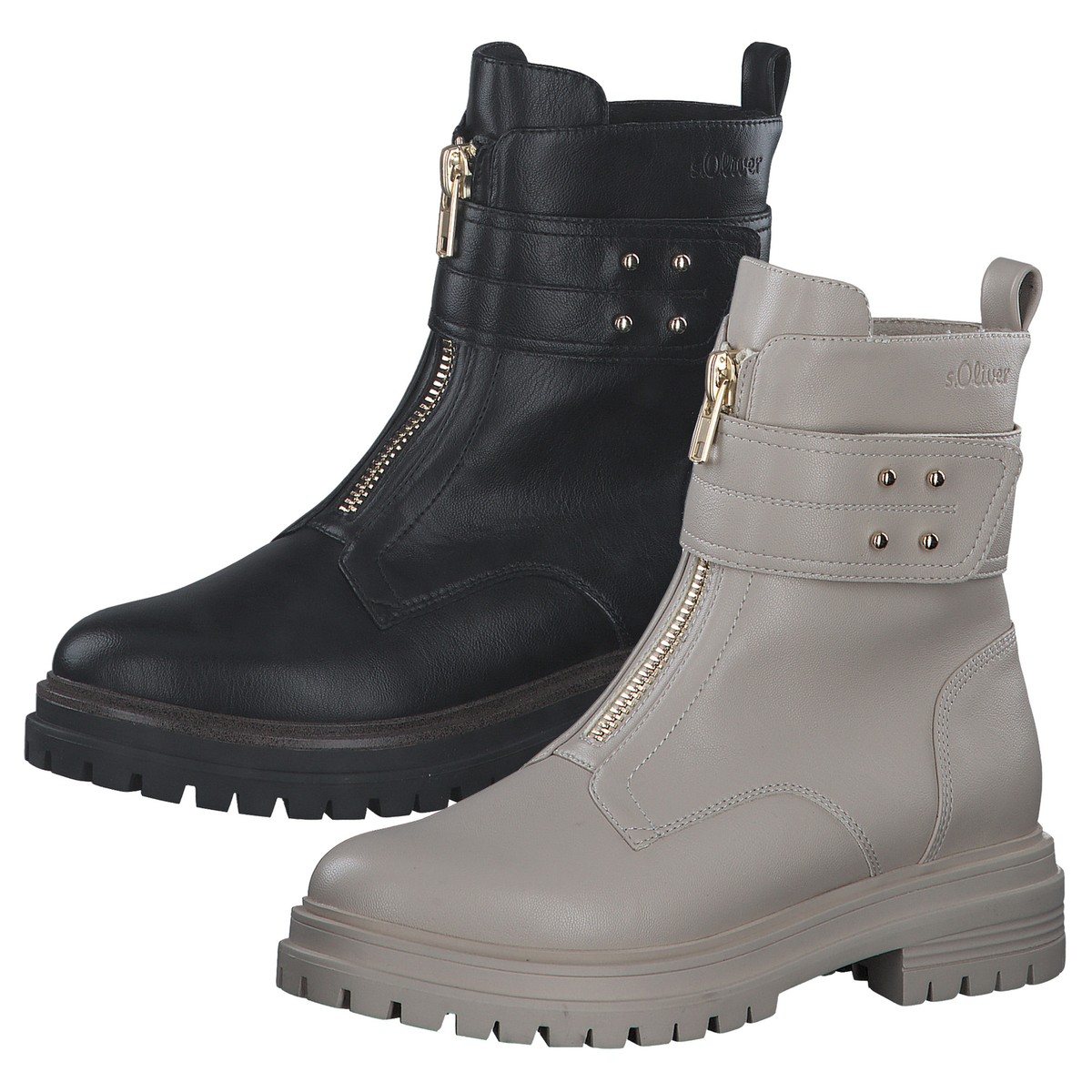 Damen Stiefelette Biker Boot Plateau Reißverschluss vorne