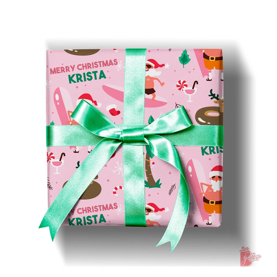 名称 个性化 定制 无衬衫 冲浪者 圣诞老人 有趣 假日礼物 包装纸 — 第 4/4 张图片