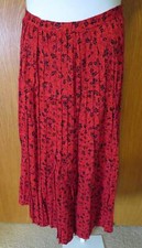 Vintage EVAN PICONE Red Pleated Print Long SKIRT Ladies Sz 16 Flaw Classic