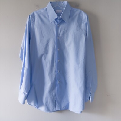 Maus & Hoffman Shirt Men Medium 15.5 34 Sky Blue Sign on Cuff Made in USA Cotton