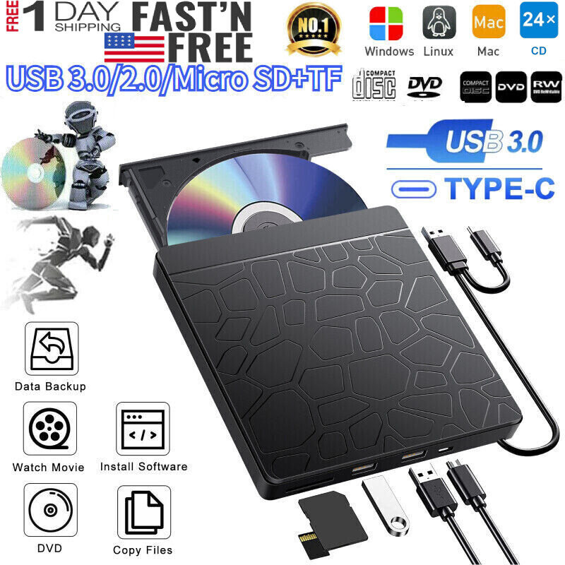 External USB CD DVD RW Burner Drive for Windows Mac Linux PCs-image