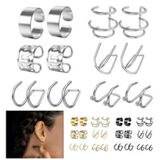 12X Stainless Steel Ear Cuff Helix Cartilage Clip On Wrap Earrings Non-Piercing