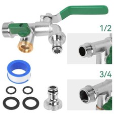 Doppelanschluss Wasserhahn Zapfventil 1/2" 3/4" Kugelauslaufhahn mit 2 Abgängen