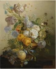  oil painting handpainted on canvas "Still Life of Flowers and Fruit "