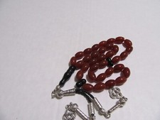 Red  and black AGATE  aqeeq PRAYER BEADS MASBAHA TASBIH 12x8 عقيقbeads 