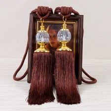 1 Pair Curtain Hold Backs Rope Tassel Tie Backs Crystal Ball Tiebacks Decor
