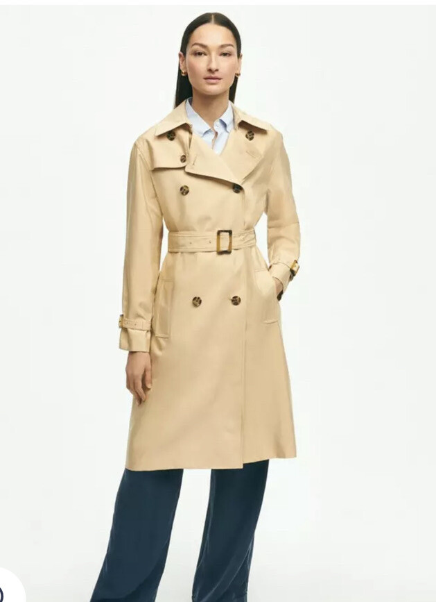 Brooks Brothers Khaki Tan Cotton Full Length Trench Coat Zip Out Wool