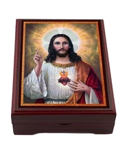 Rosary Box Sacred Heart of Jesus Wooden Icon Box 5 INCH religious gift